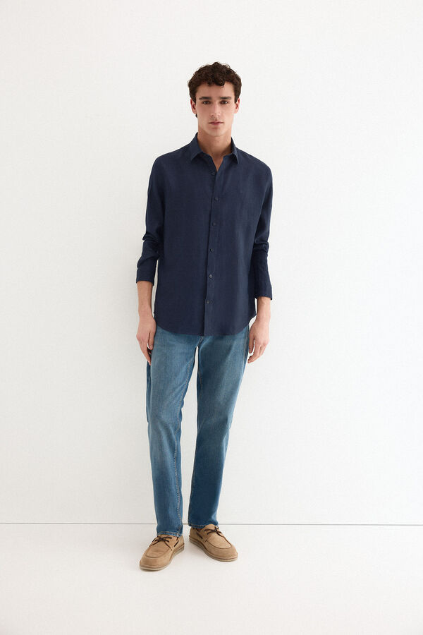 Pedro del Hierro Camisa lino lisa Azul
