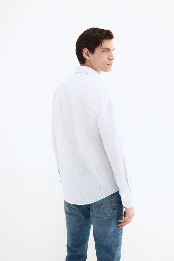 Pedro del Hierro Camisa de vestir rayas lino f&aacute;cil plancha Azul