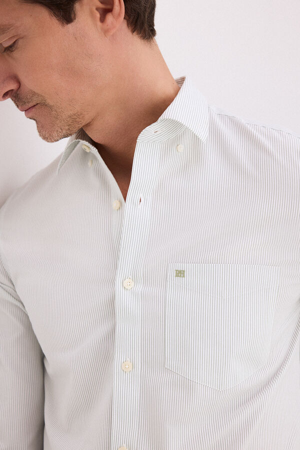 Pedro del Hierro Camisa non iron + antimanchas rayas Verde