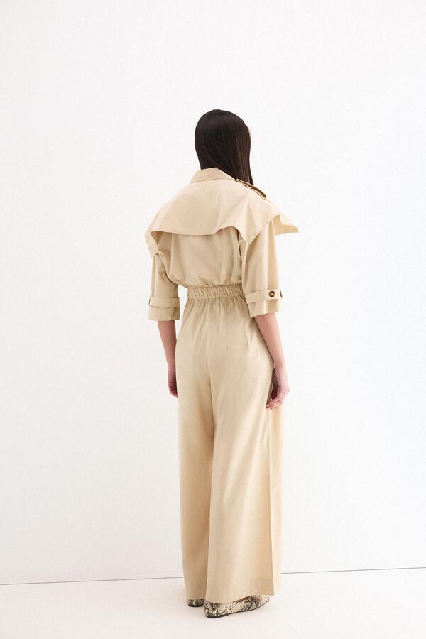 Pedro del Hierro Jumpsuit de pata ancha con detalle tipo gabardina en escote Beige