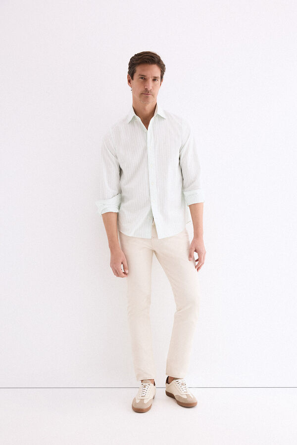 Pedro del Hierro Camisa popel&iacute;n labrado rayas Verde