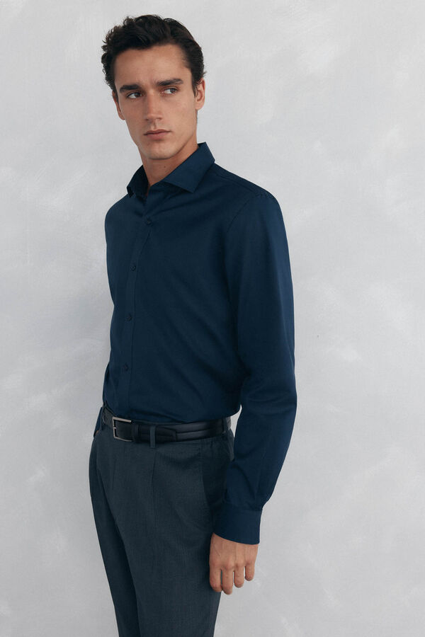 Pedro del Hierro Camisa lisa de twill f&aacute;cil planchado + anti olor slim fit Azul
