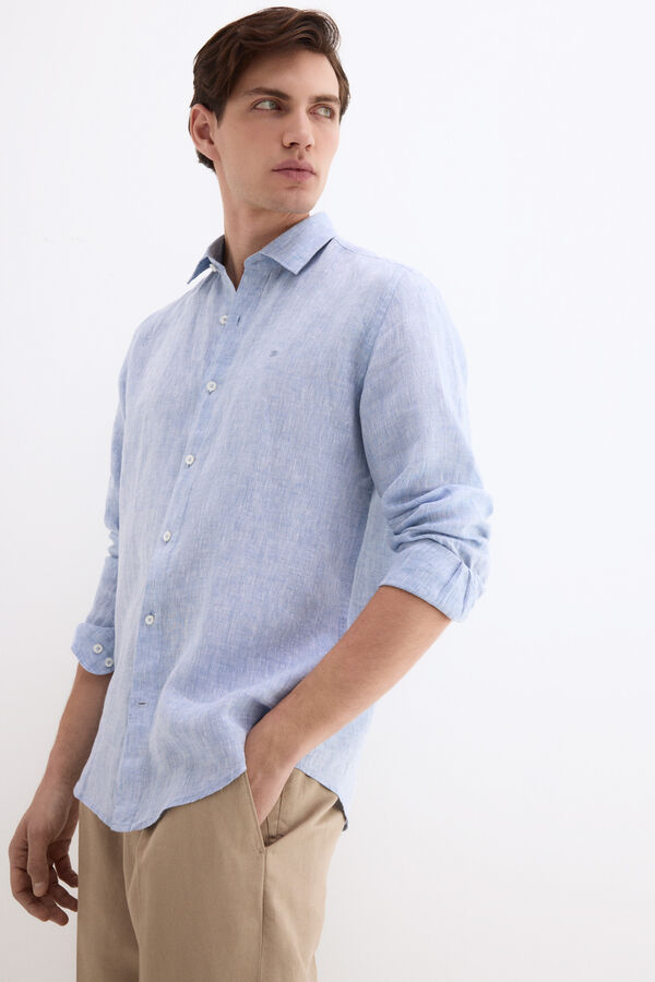 Pedro del Hierro Camisa lino lisa Azul