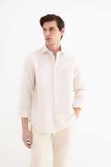 Pedro del Hierro Camisa de vestir rayas lino f&aacute;cil plancha Beige