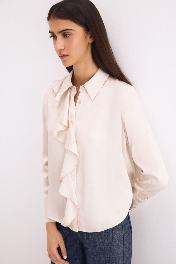 Pedro del Hierro Camisa satinada con volante Beige