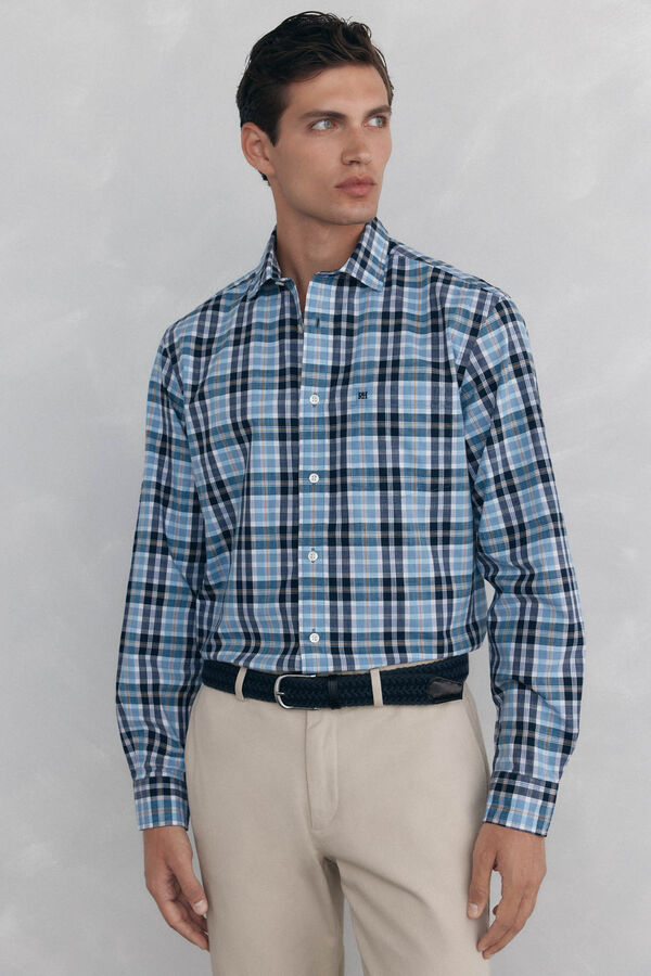 Pedro del Hierro Camisa de tejido flam&eacute; a cuadros Azul