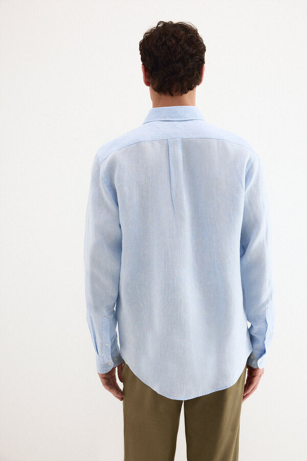 Pedro del Hierro Camisa lino lisa Azul