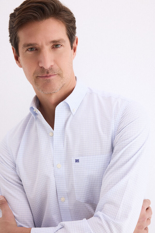 Pedro del Hierro Camisa non iron + antimanchas cuadros Azul