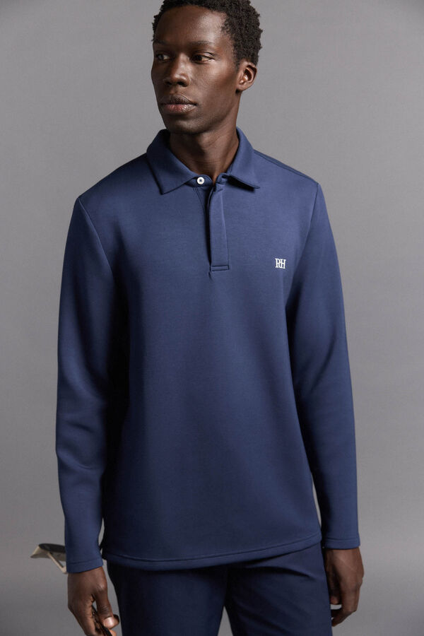 Pedro del Hierro Polo liso de manga larga golf Azul