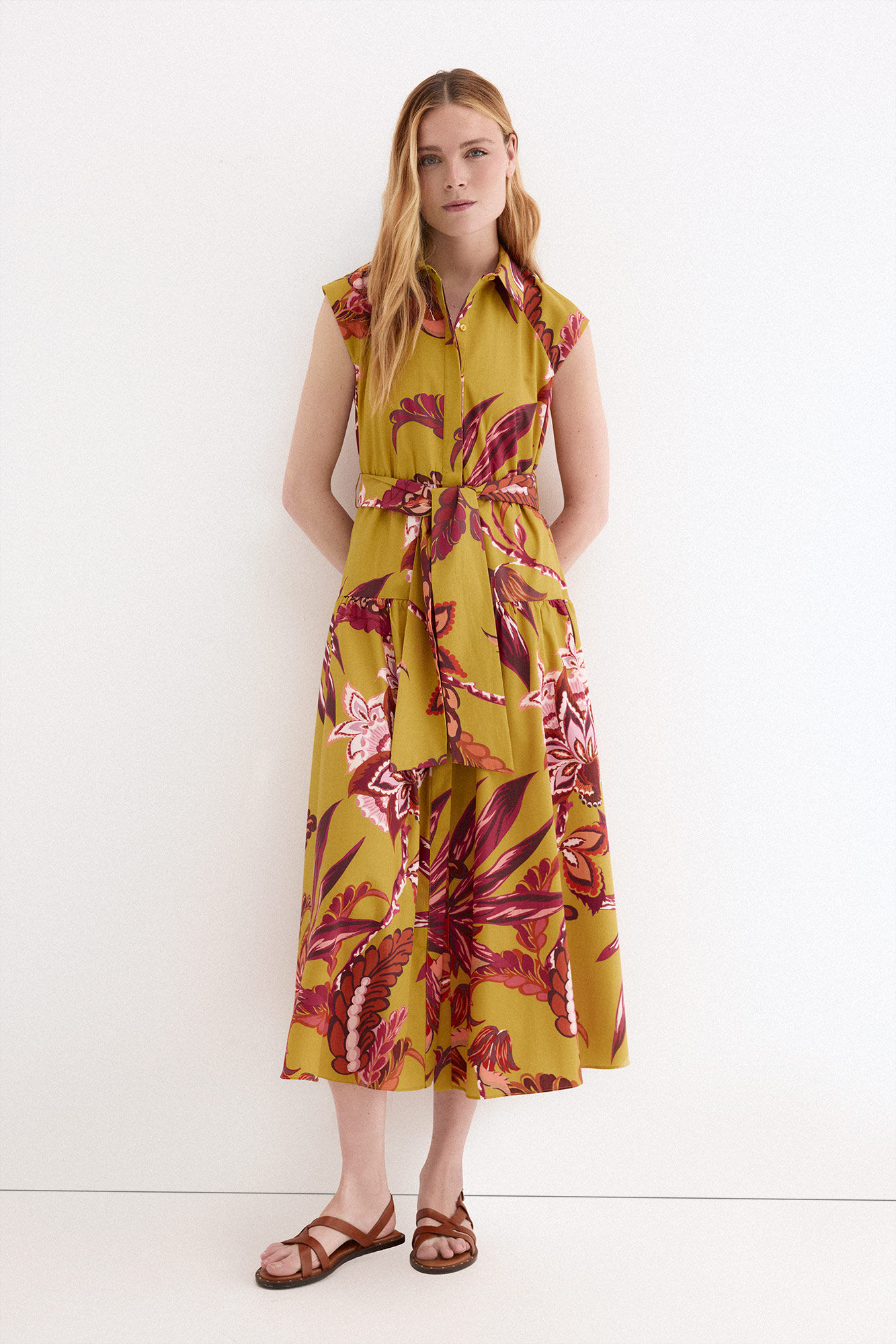 Pedro del Hierro Vestido camisero sin mangas estampado