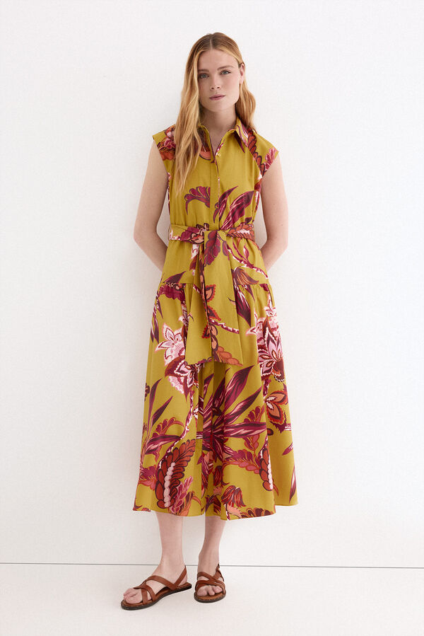 Pedro del Hierro Vestido camisero sin mangas estampado Amarillo