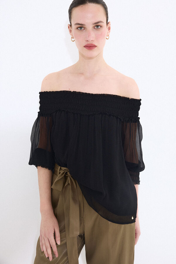 Pedro del Hierro Blusa gasa engomada Negro