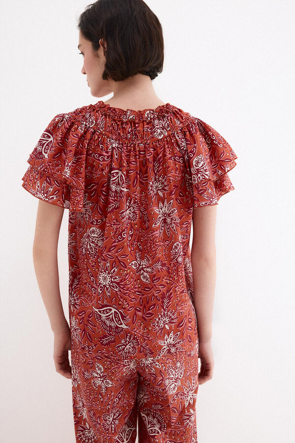 Pedro del Hierro Blusa estampada manga volante Beige