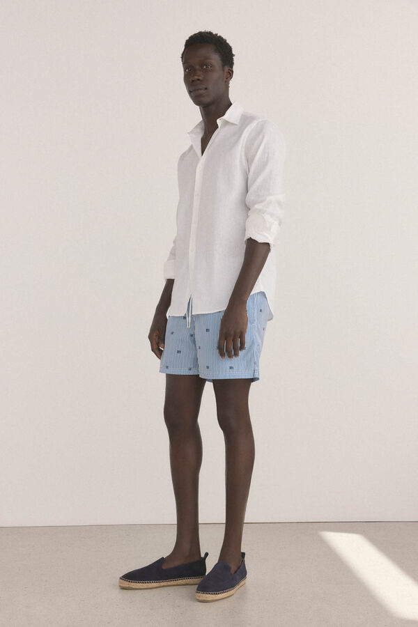 Pedro del Hierro Ba&ntilde;ador estampado rayas logos Azul