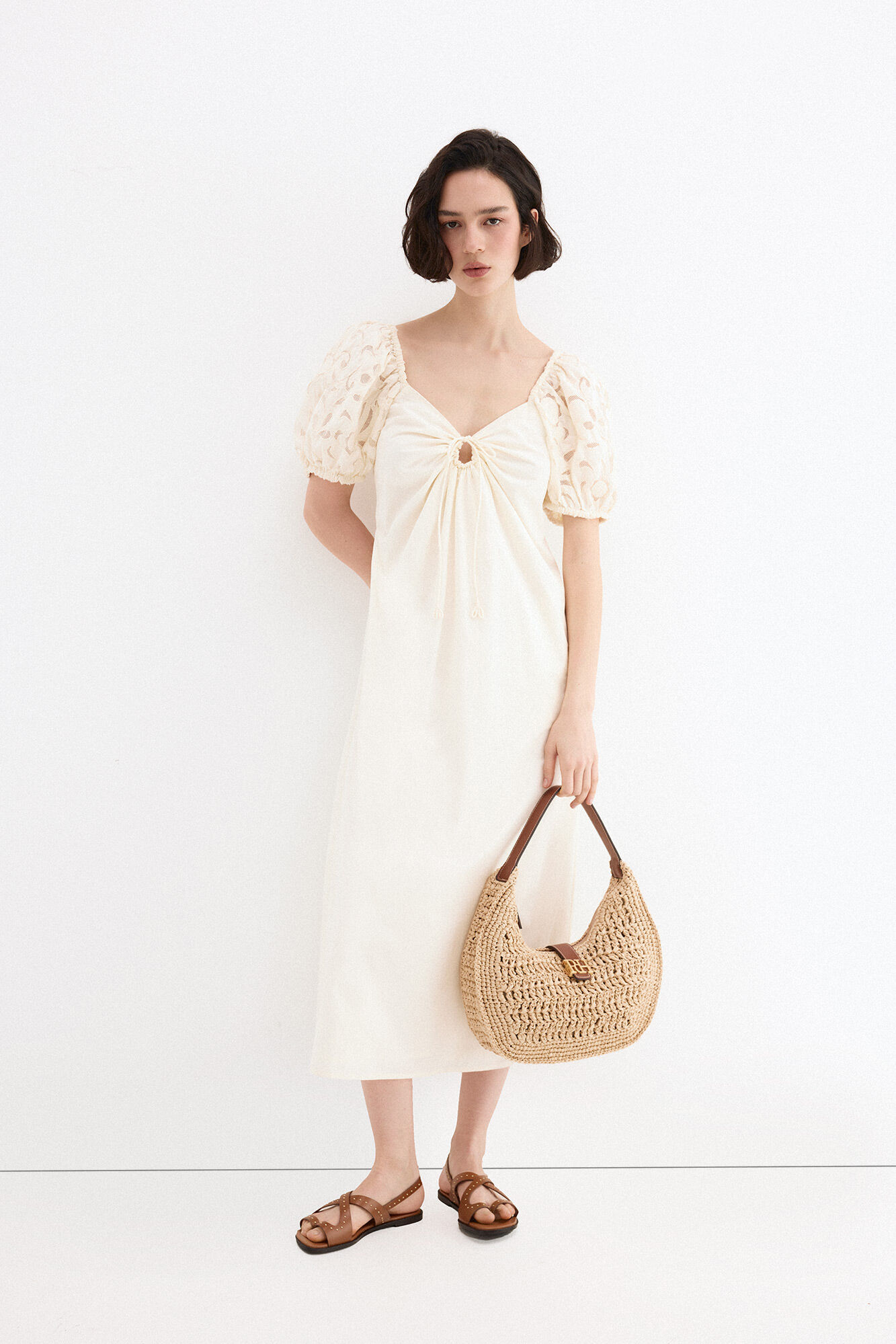 Pedro del Hierro Vestido midi con mangas bordadas