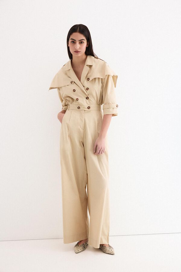Pedro del Hierro Jumpsuit de pata ancha con detalle tipo gabardina en escote Beige