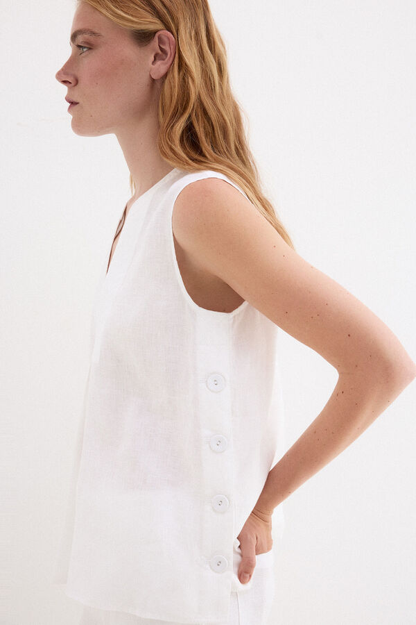 Pedro del Hierro Top liso lino Blanco