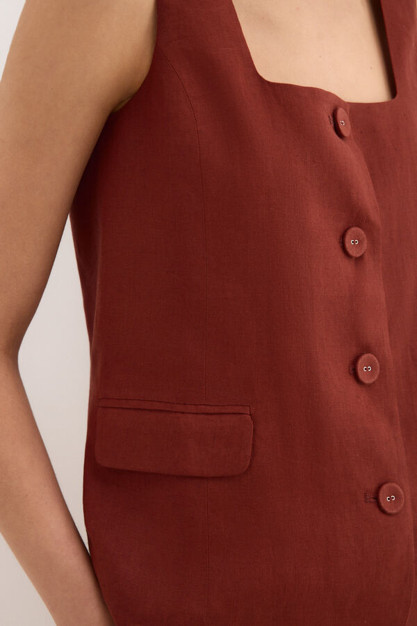 Pedro del Hierro Chaleco lino cintur&oacute;n Naranja