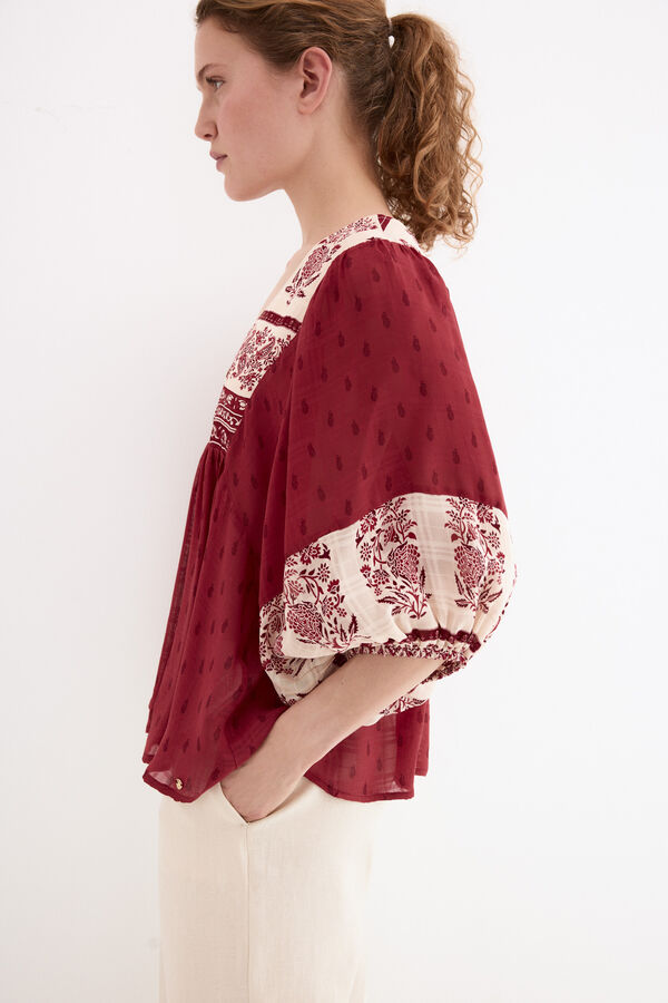 Pedro del Hierro Blusa estampados combinados Burdeos