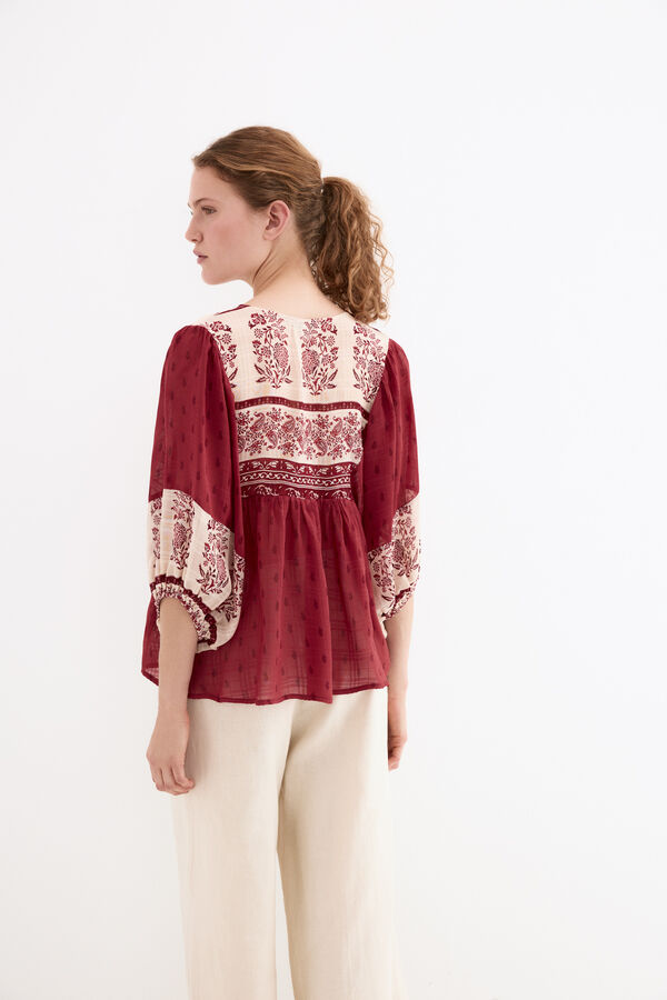 Pedro del Hierro Blusa estampados combinados Burdeos