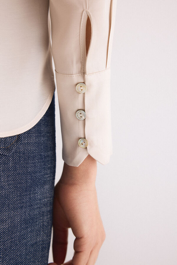 Pedro del Hierro Camisa satinada con volante Beige