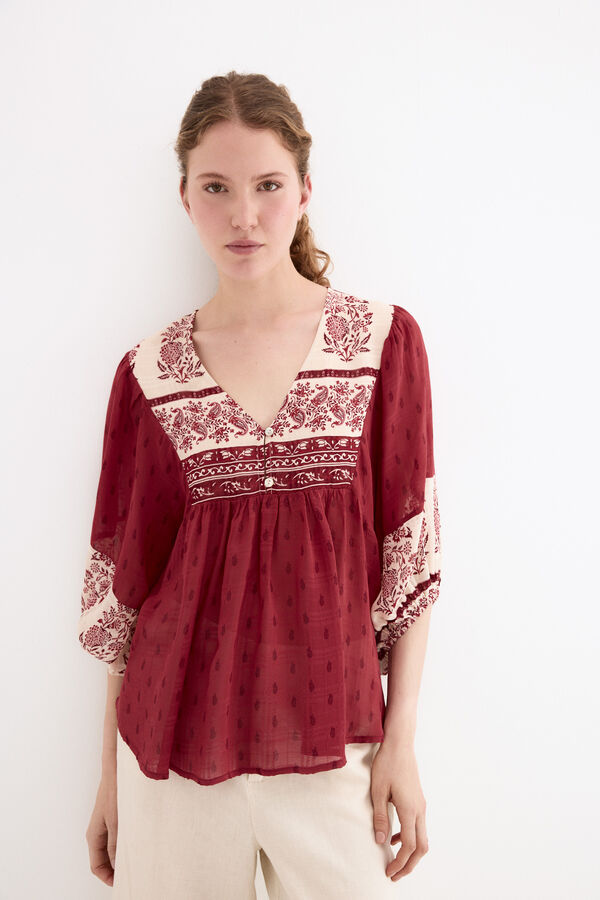 Pedro del Hierro Blusa estampados combinados Burdeos