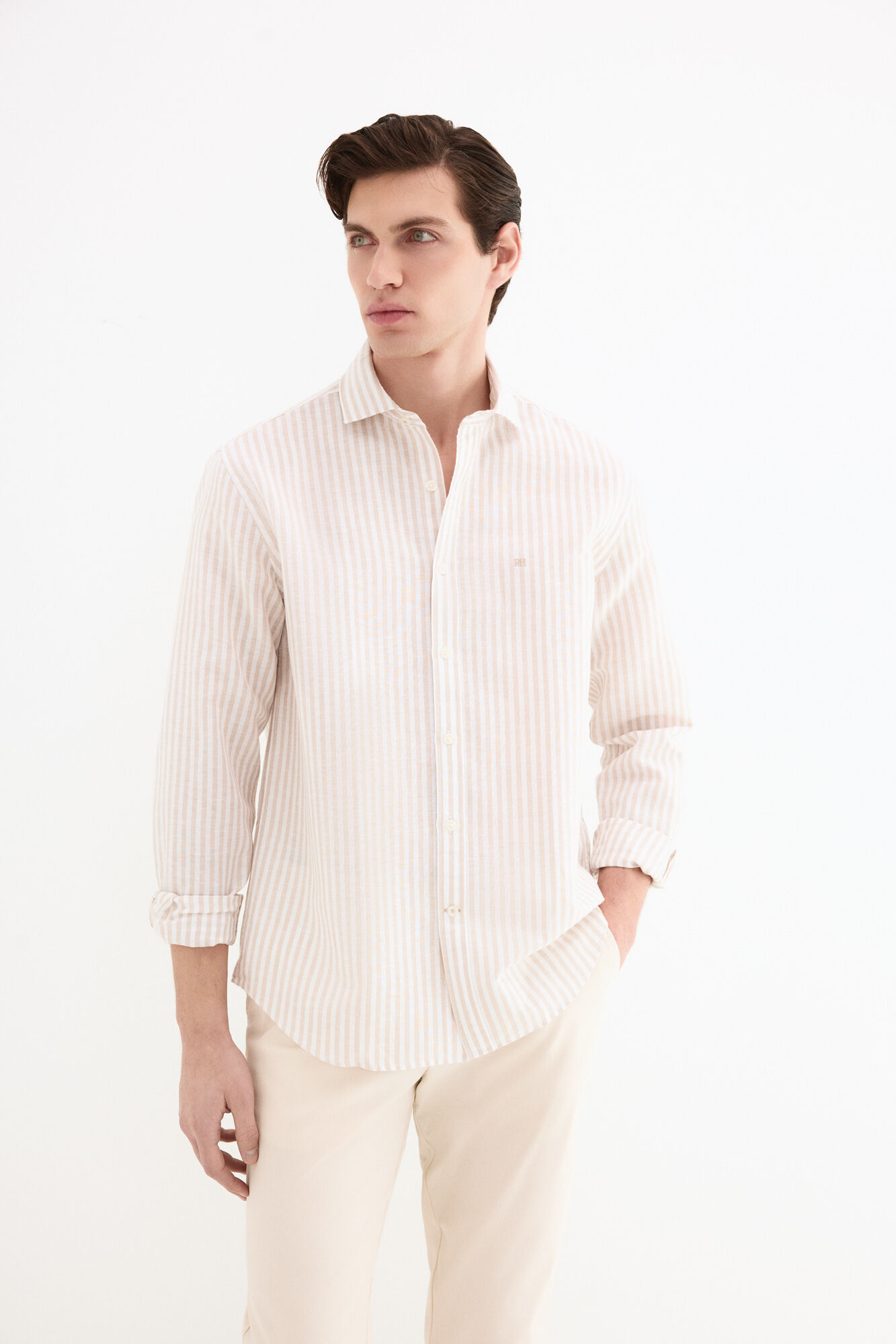 Pedro del Hierro Camisa de vestir rayas lino f&aacute;cil plancha