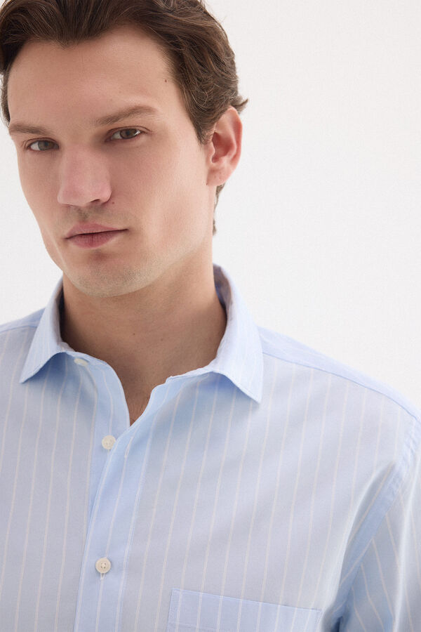 Pedro del Hierro Camisa rayas popel&iacute;n Azul