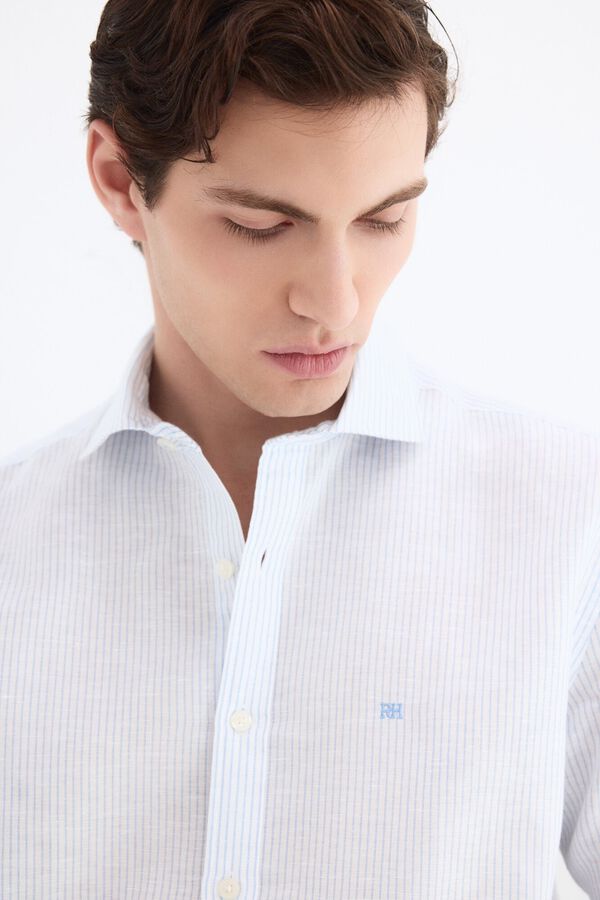 Pedro del Hierro Camisa de vestir rayas lino f&aacute;cil plancha Azul