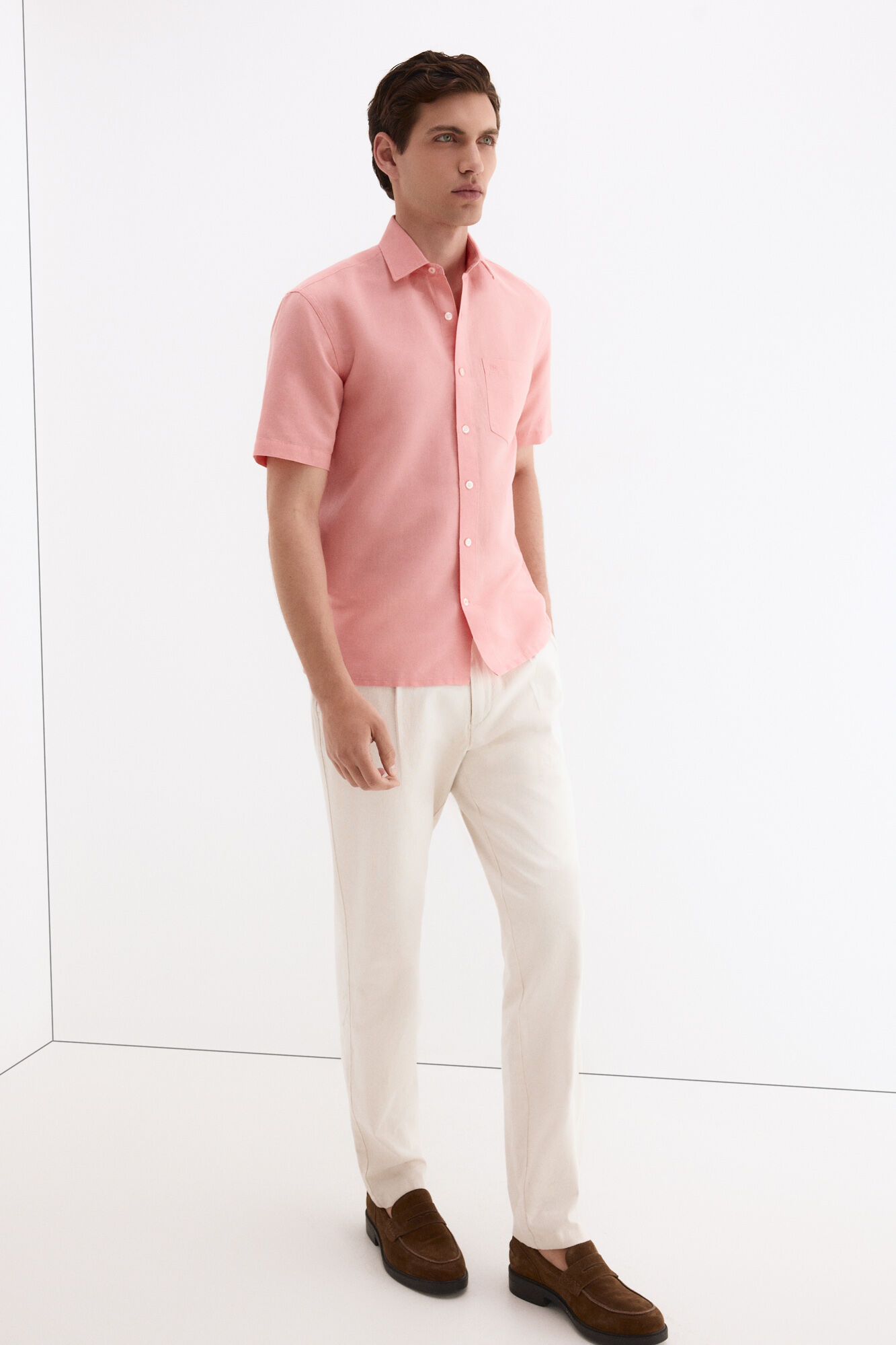 Pedro del Hierro Camisa lisa lino algod&oacute;n