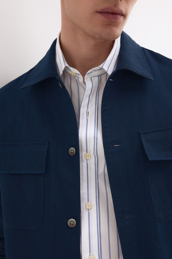 Pedro del Hierro Sobrecamisa lisa algod&oacute;n lino Azul