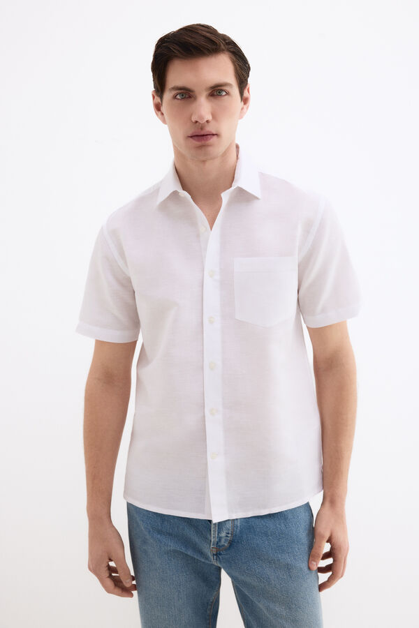 Pedro del Hierro Camisa lisa lino algod&oacute;n Blanco