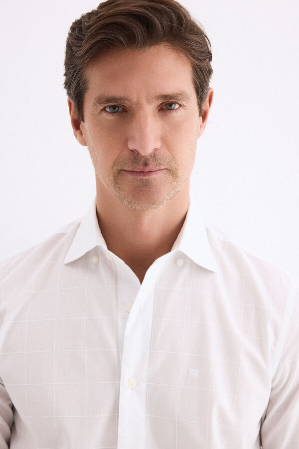 Pedro del Hierro Camisa popel&iacute;n labrado cuadros Blanco