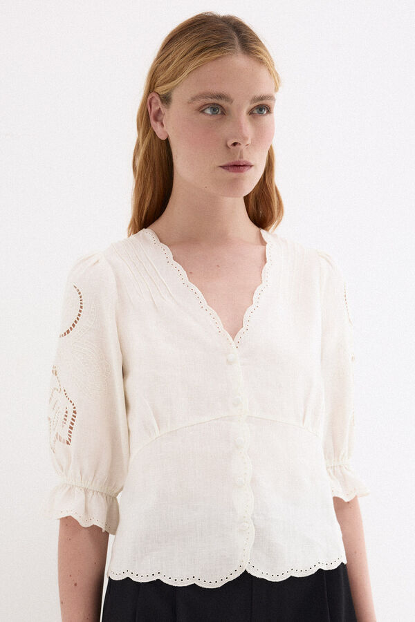 Pedro del Hierro Blusa lino bordados Crudo