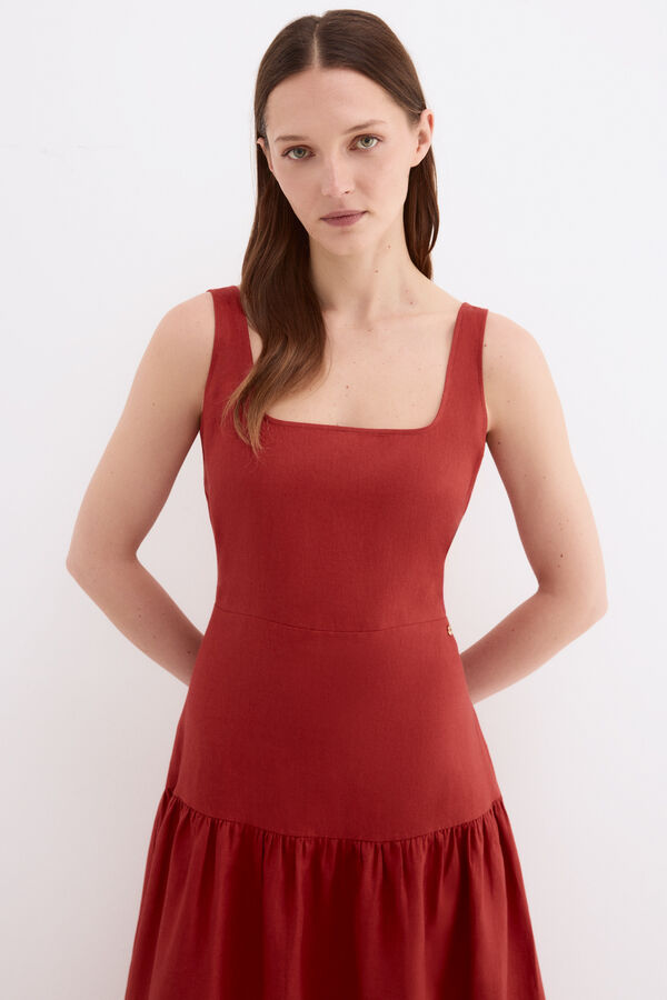 Pedro del Hierro Vestido midi lino Rojo