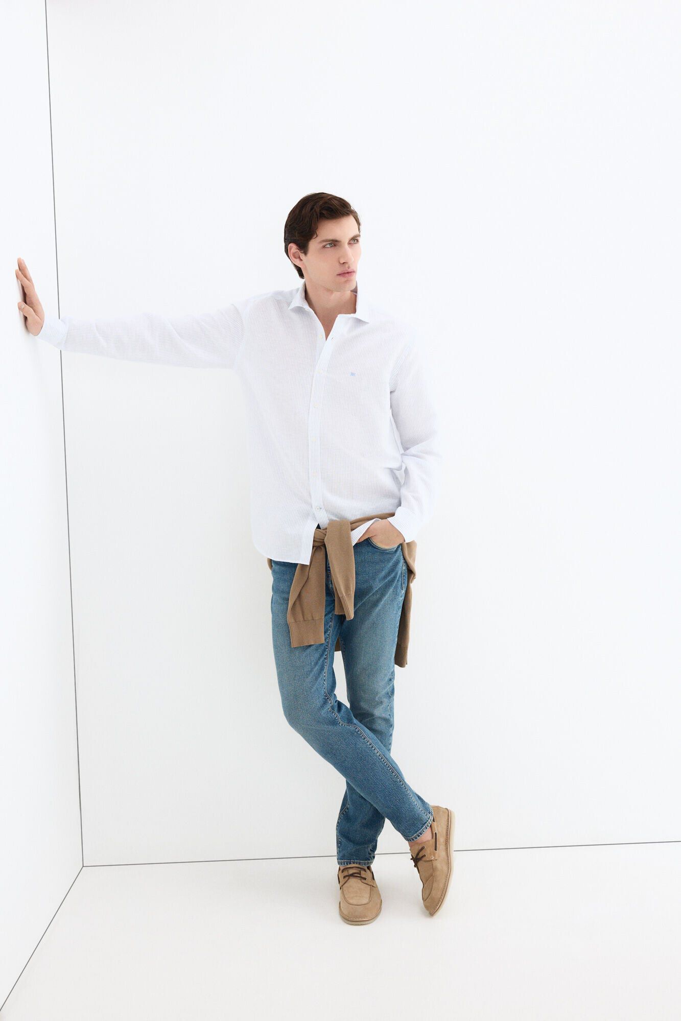 Pedro del Hierro Camisa de vestir rayas lino f&aacute;cil plancha