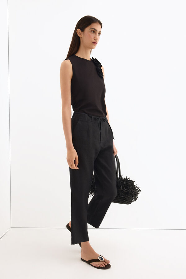 Pedro del Hierro Camiseta sin mangas aplique hombro Negro
