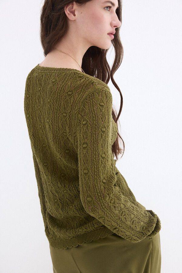 Pedro del Hierro Chamarra fantas&iacute;a calada con terminaciones en crochet Verde