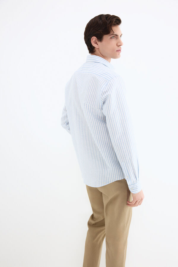 Pedro del Hierro Camisa de vestir rayas lino f&aacute;cil plancha Azul