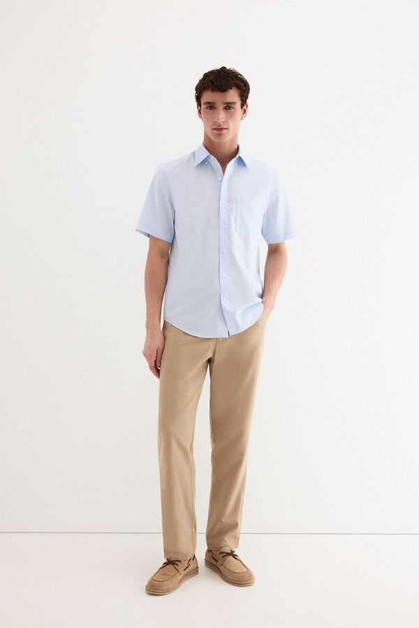 Pedro del Hierro Camisa non iron manga corta lisa Azul
