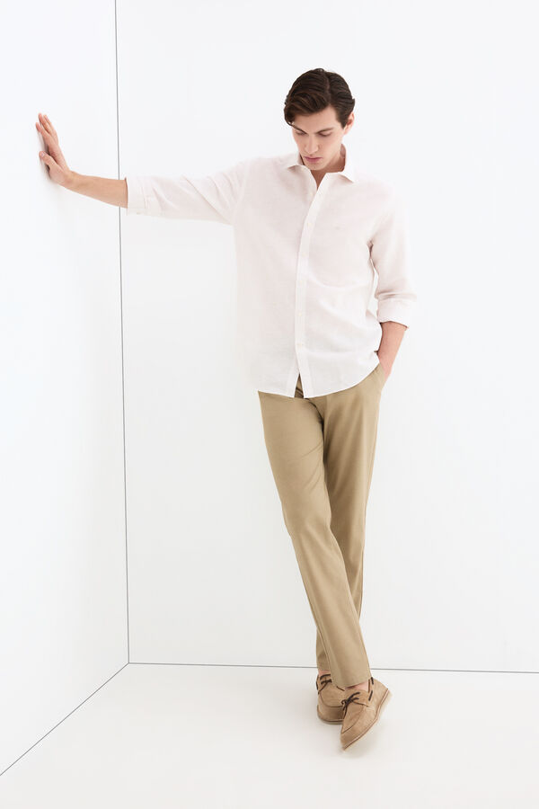Pedro del Hierro Camisa de vestir rayas lino f&aacute;cil plancha Beige