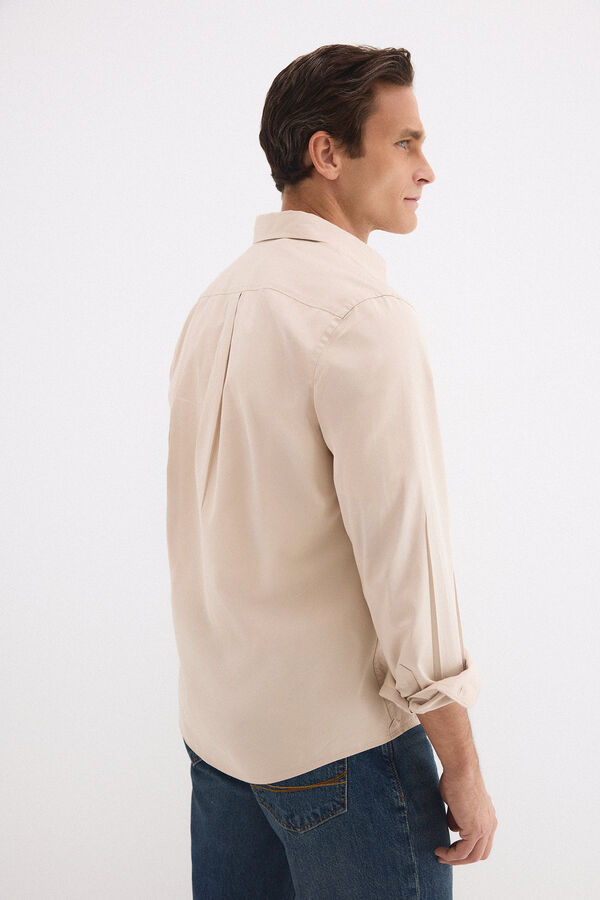 Pedro del Hierro Camisa lisa twill bolsillos Beige