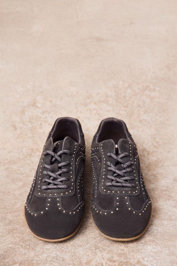 Slowlove Zapatilla de piel con tachas Gris