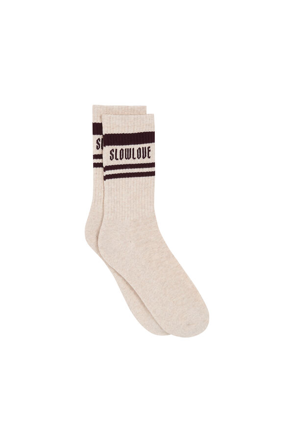 Slowlove Calcetines de rayas con logo Estampado blanco