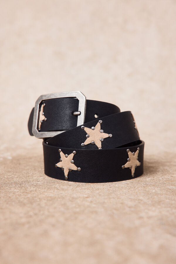 Slowlove Cintur&oacute;n de piel con estrellas Negro