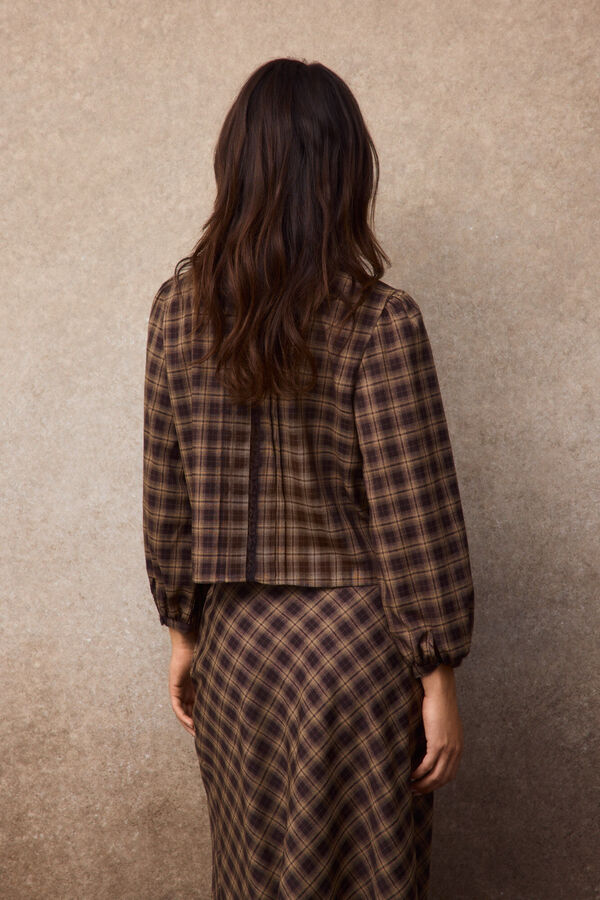 Slowlove Blusa de cuadros Estampado marr&oacute;n