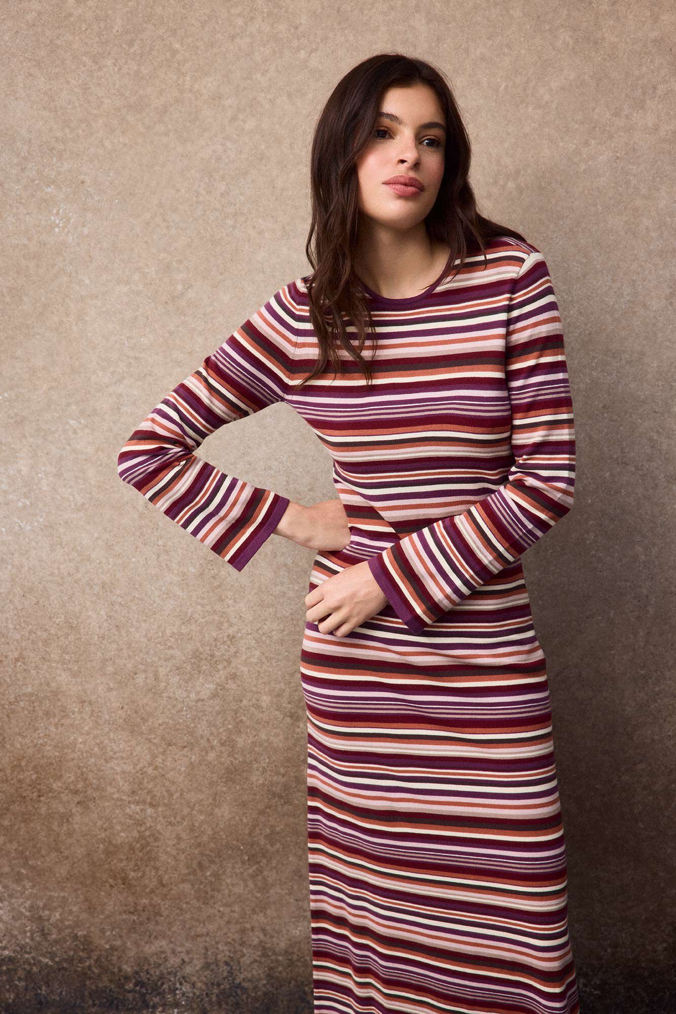 Slowlove Vestido de tejido a rayas