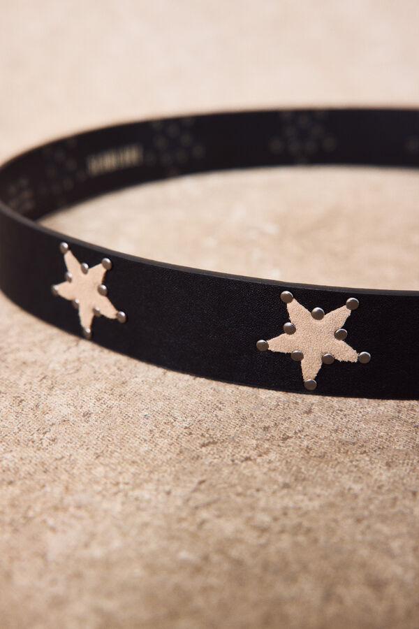 Slowlove Cintur&oacute;n de piel con estrellas Negro