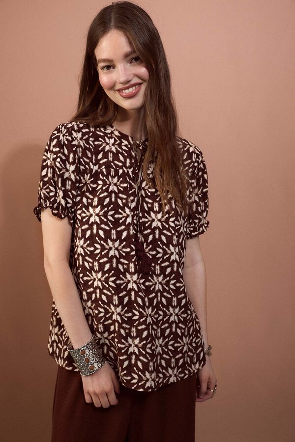 Slowlove Blusa estampada Marr&oacute;n oscuro
