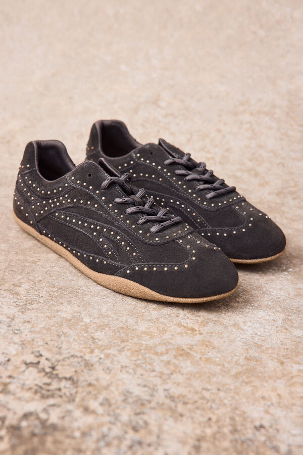 Slowlove Zapatilla de piel con tachas Gris